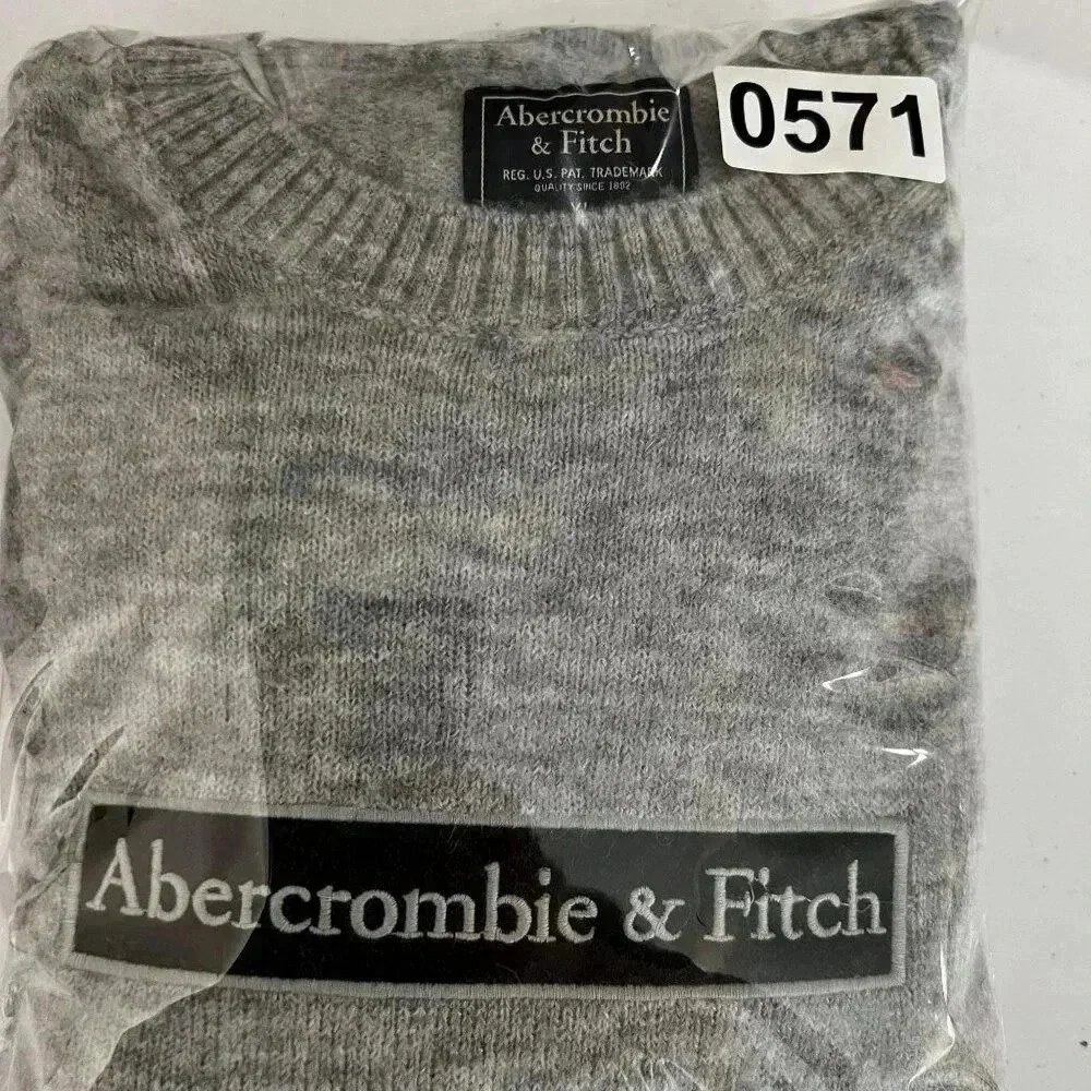 Abercrombie & Fitch NEW Mens XL Gray Wool Alpaca Blend Logo Crewneck Sweater